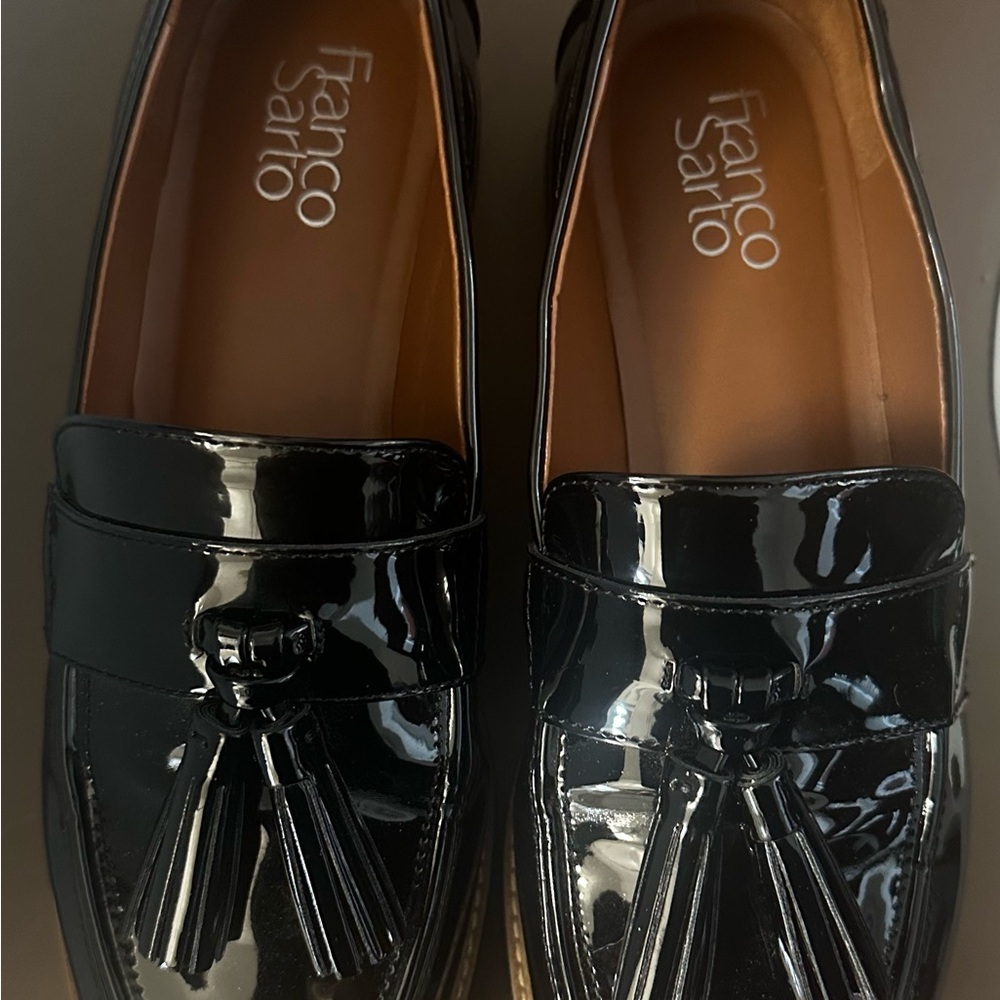 Franco Sarto Glossy Black Tassel Loafers - Picture 2 of 4